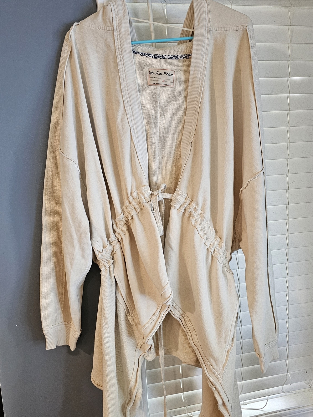 Free People Neutral Cream Drawstring Open-Front Cardigan